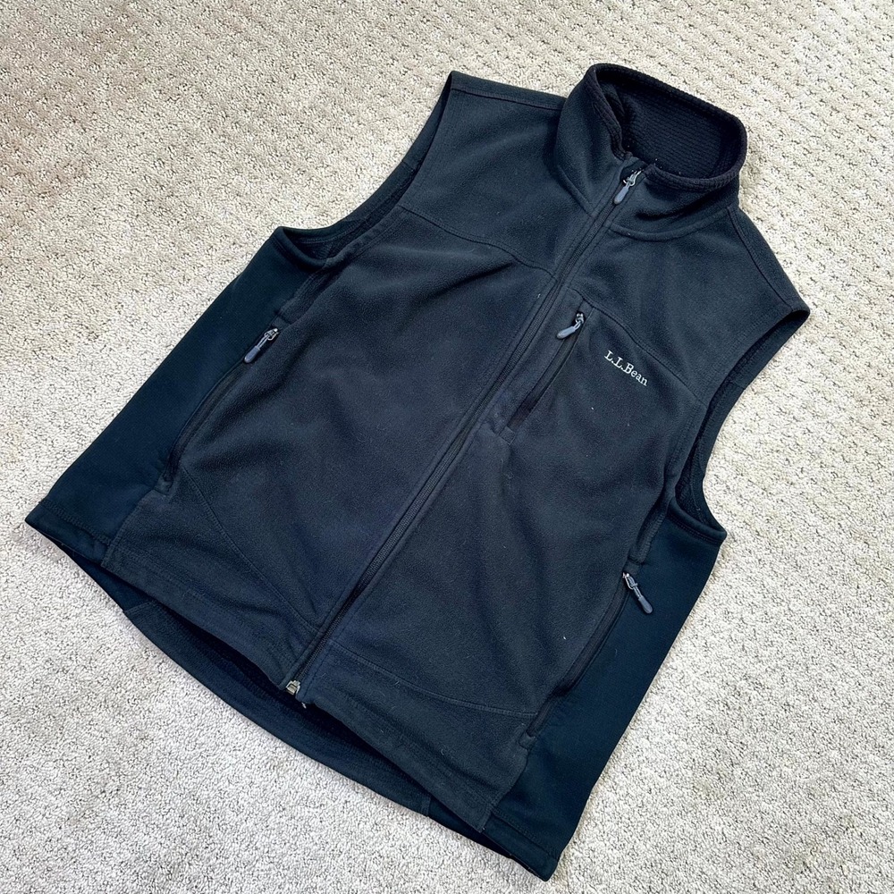 L.L.Bean Fleece Vest Men's Medium Black Full‎ Zip Outdoor Hiking Utility logo